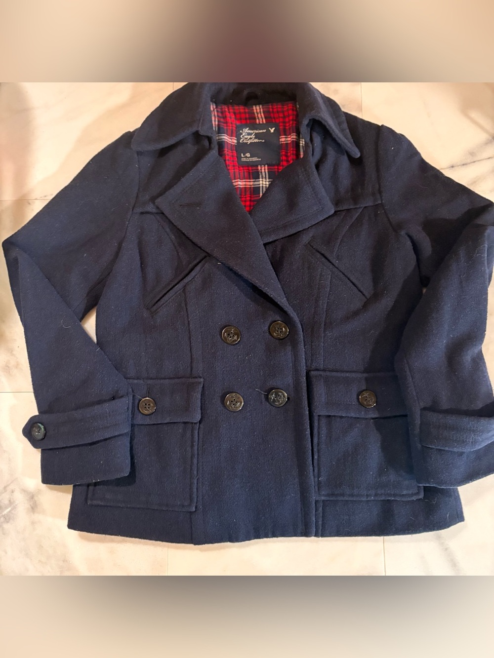 American Eagle Outfitters Red & Navy Plaid Lined Jacket